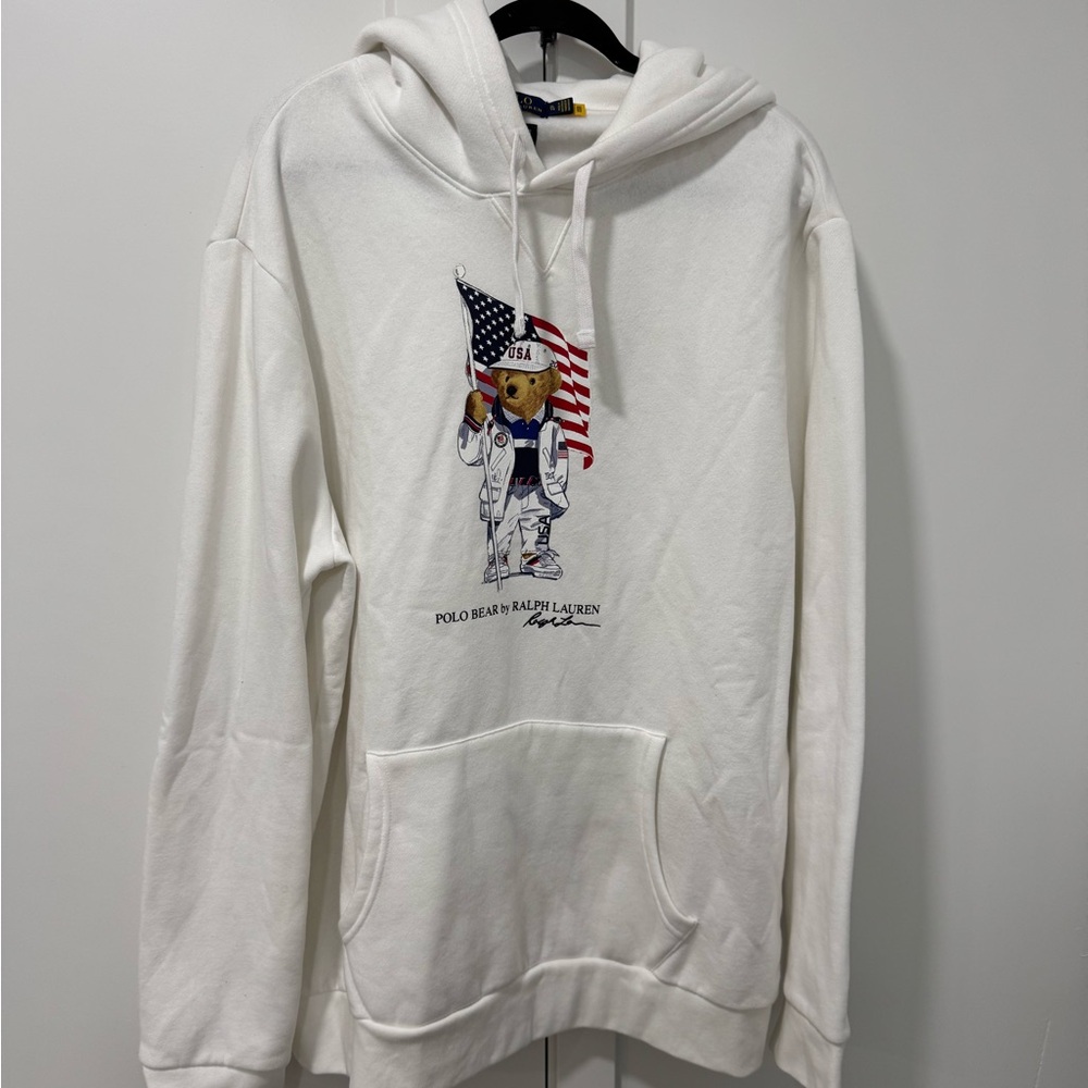 NWOT Men’s Polo by Ralph Lauren White Hoodie with Bear Graphic